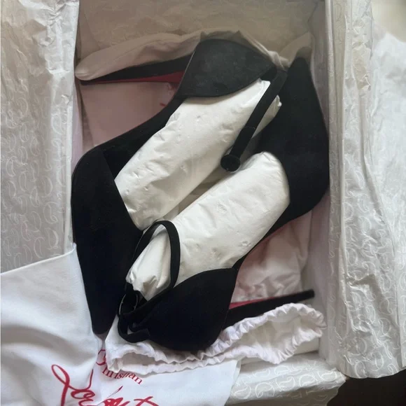 Christian Louboutin Astrids Bride Black Suede Heels - Picture 3 of 14